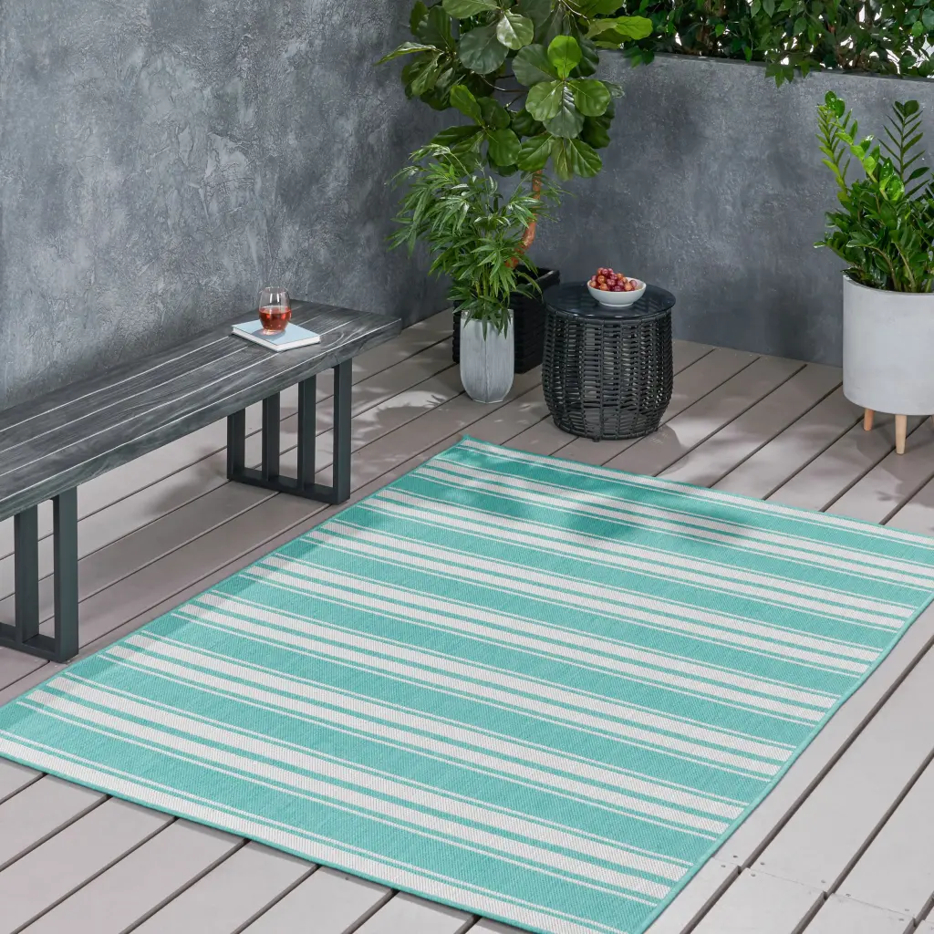 1802G 5'3"X7' Rug Teal Polypropylene Non-Slip Area Rug Living Room nh-kisa