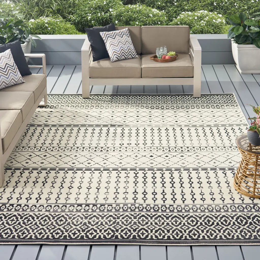 Black and Ivory Polypropylene Rug Living Room nh-kisa
