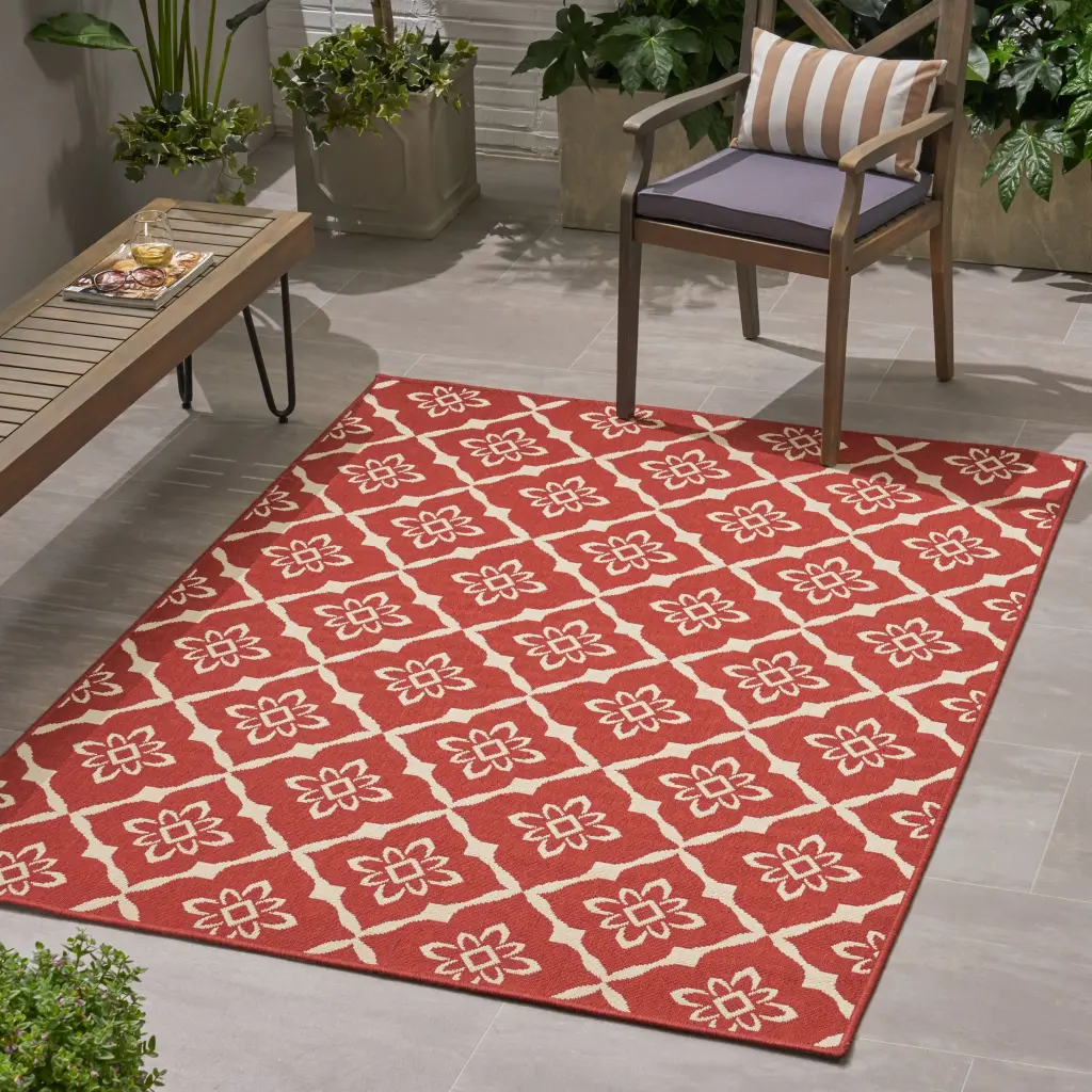Meridian 5703R 5 Foot 3 Inch 7 Foot Red Polypropylene Rug nh-kisa
