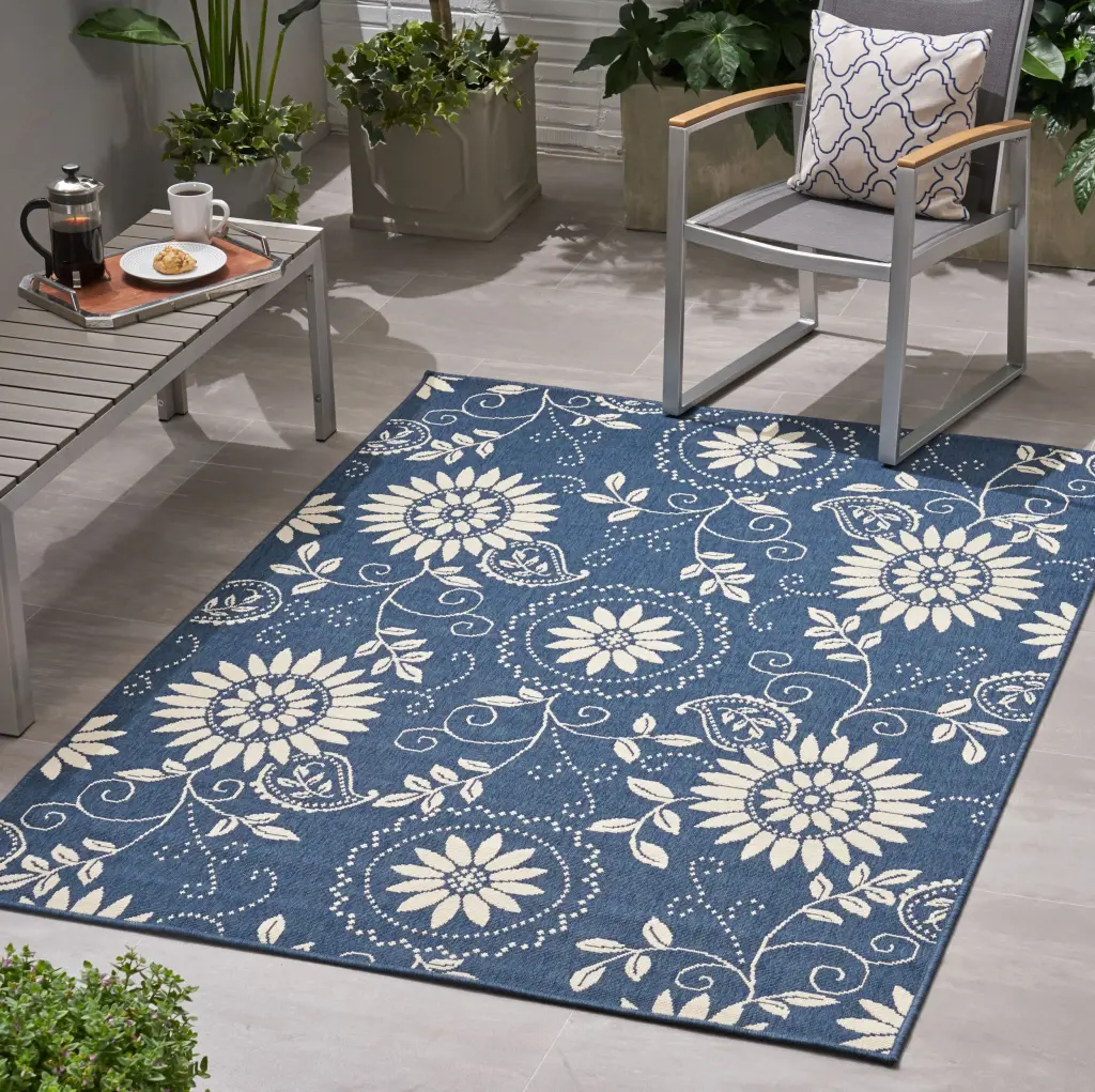 Meridian 6607B 5'3'' X 7' Blue Polypropylene Rug nh-kisa