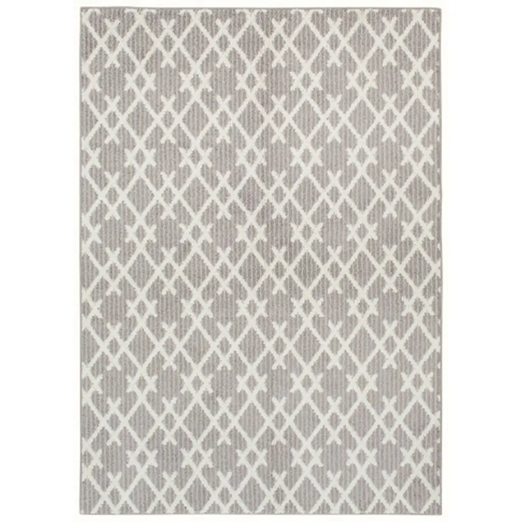5 X 7 Fabric Floor Area Rug Diamond Symmetrical Medium Gray Ivory royal hampton