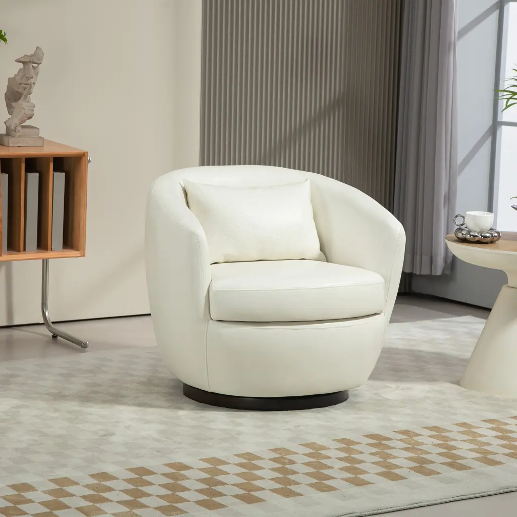 Upholstered Swivel Barrel Armchair Storage Modern Living Room Side Chair homemax