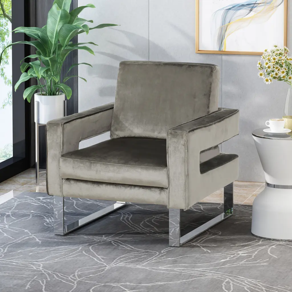 Arm Chair Grey Velvet Upholstery nh-cloudhouse