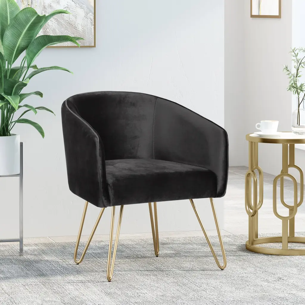 Black Velvet Lounge Arm Chair Living Room Comfortable Seating nh-purenest