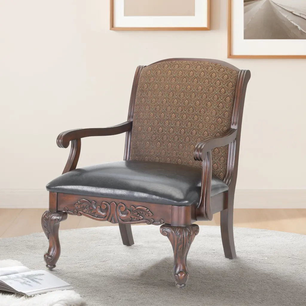 Lucille Arm Chair Brown Traditional Foam Wood Fabric Living Room Chair ridgecrest home
