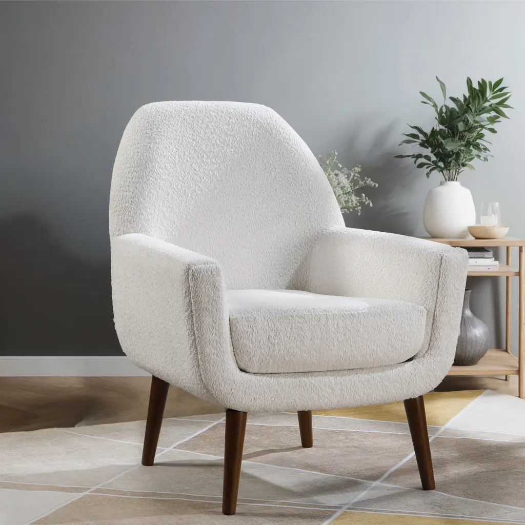 Prince Mid Century Boucle Arm Chair White Foam Living Room ridgecrest home