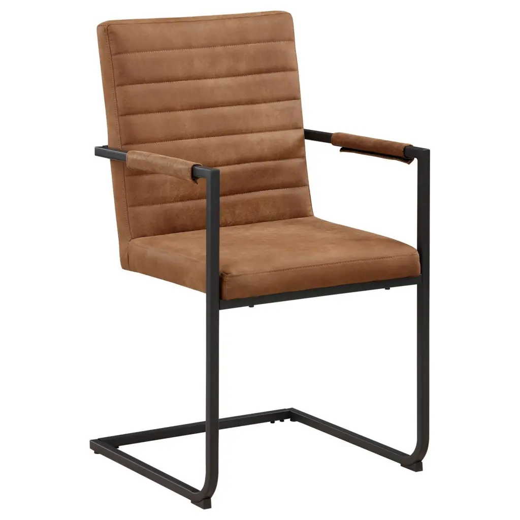 22 Inch Armchair Set 2 Brown Vegan Leather Black Cantilever Base royal hampton