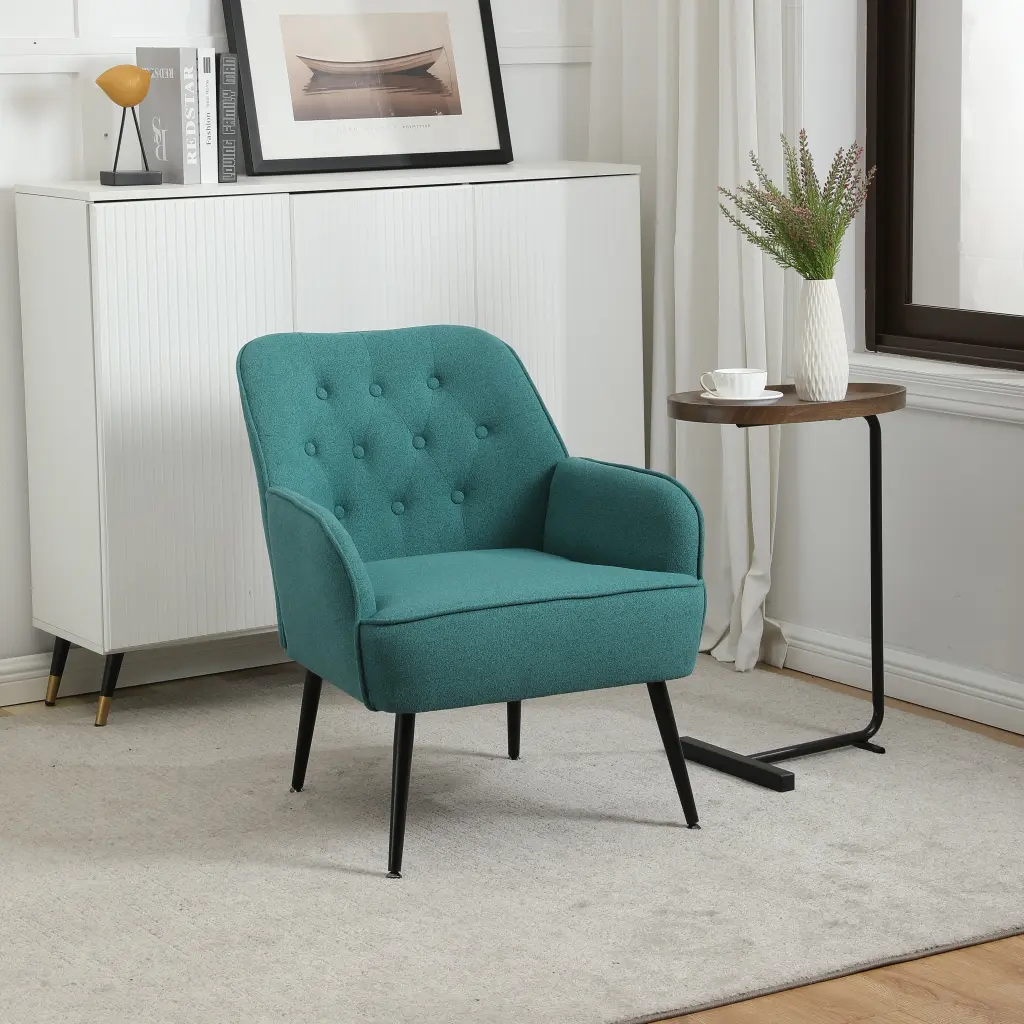 Modern Mid Century Chair Linen Sherpa Armchair Living Room Bedroom Comfortable Lounge Seating xr-1361