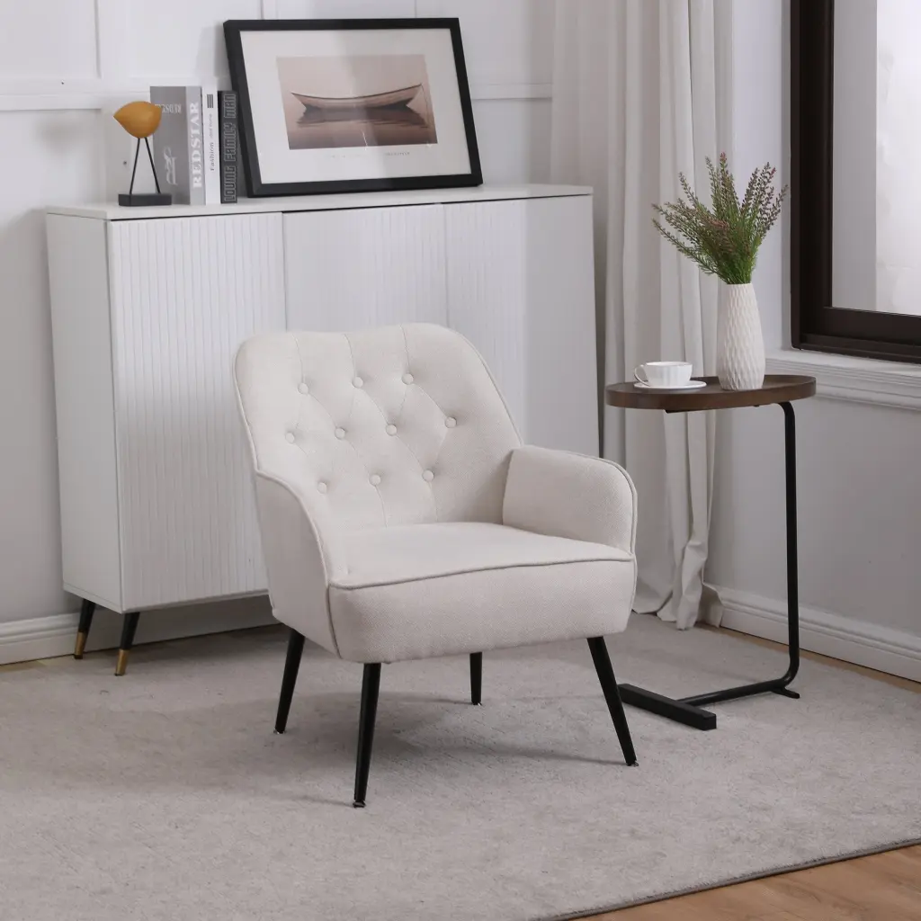 Modern Mid Century Chair Linen Sherpa Armchair Living Room Bedroom Comfortable Lounge Chair xr-1361