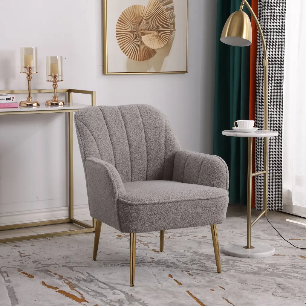 Modern Mid Century Chair Tufted Sherpa Armchair Living Room Bedroom xr-1361