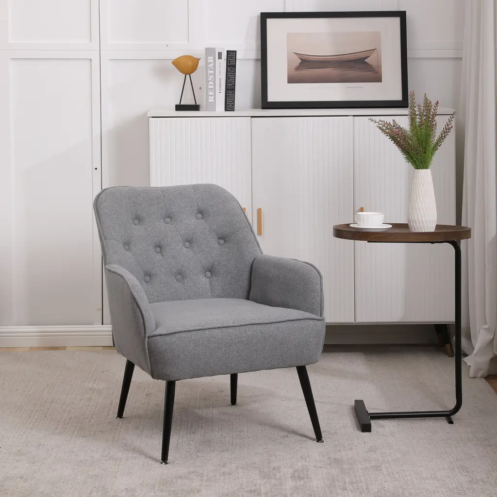 Modern Mid Century Linen Sherpa Armchair Living Room Or Bedroom xr-1361