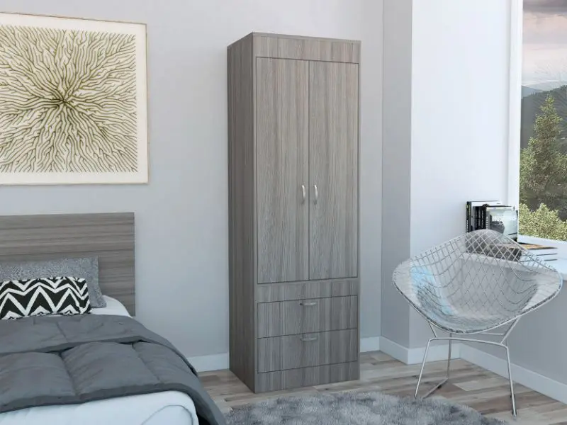 Light Gray 2 Drawer Armoire Bedroom Particle Board furniture max