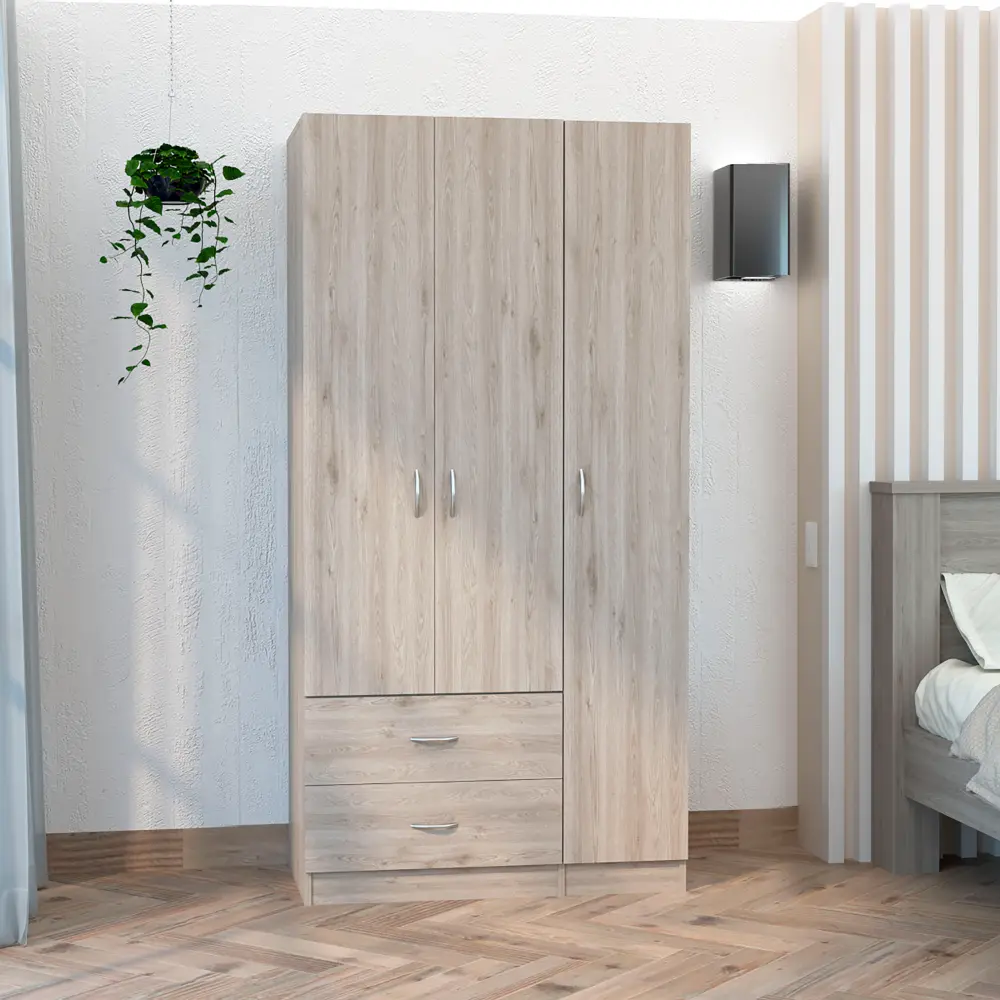 Austral Light Gray 3 Door Armoire Drawers and Hanging Rod rta mubles colombia