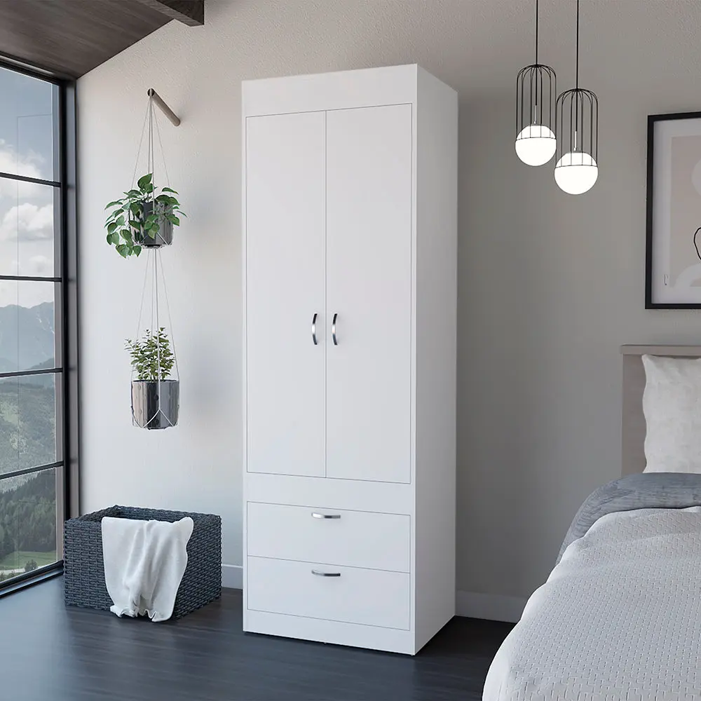 Armoire Tarento Two Drawers White Finish Particle Board Storage Cabinet treevol furniture