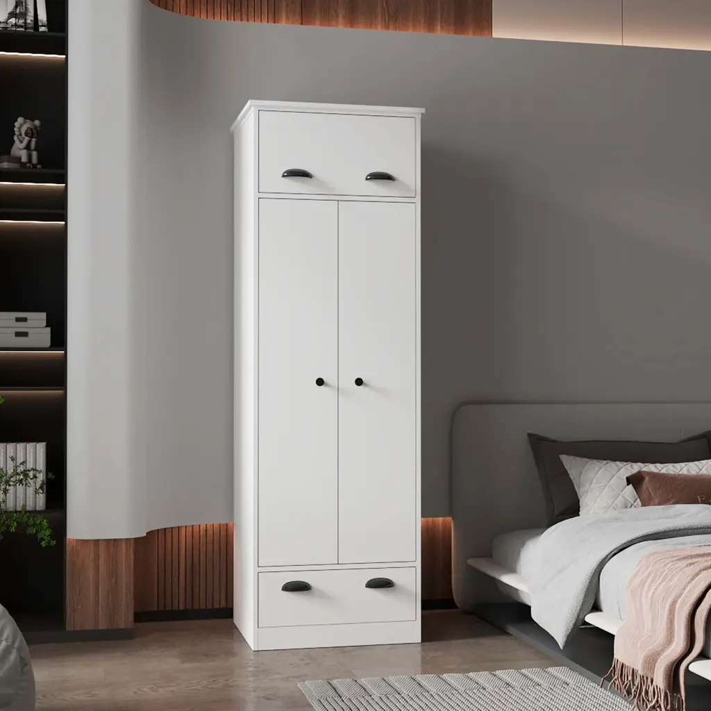 White Double Door And 1 Drawer Armoire White Engineered Wood Bedroom furniture max