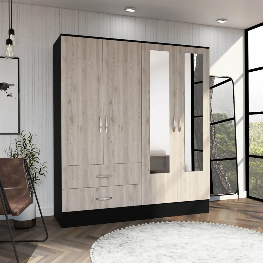 Bolton 160 Armoire Six Shelves Two Double Door Cabinets Two Mirrors Wardrobe tuhome