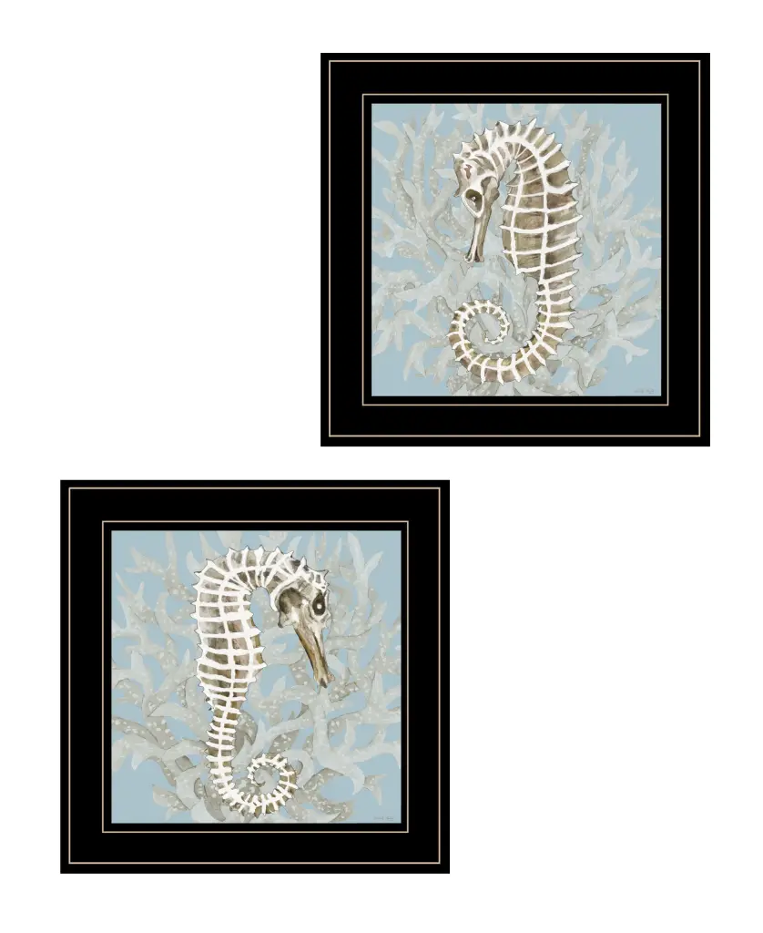 Coral Seahorse 2 Piece Vignette Wall Art Set Cindy Jacobs, Ready to Hang Ocean Themed Decor trendy decor 4u