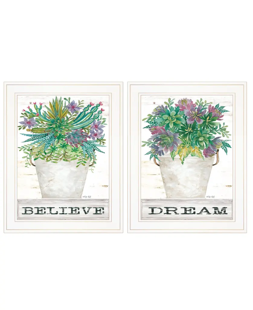 Succulents Dream Believe 2 Piece Vignette Cindy Jacobs Framed Wall Art trendy decor 4u