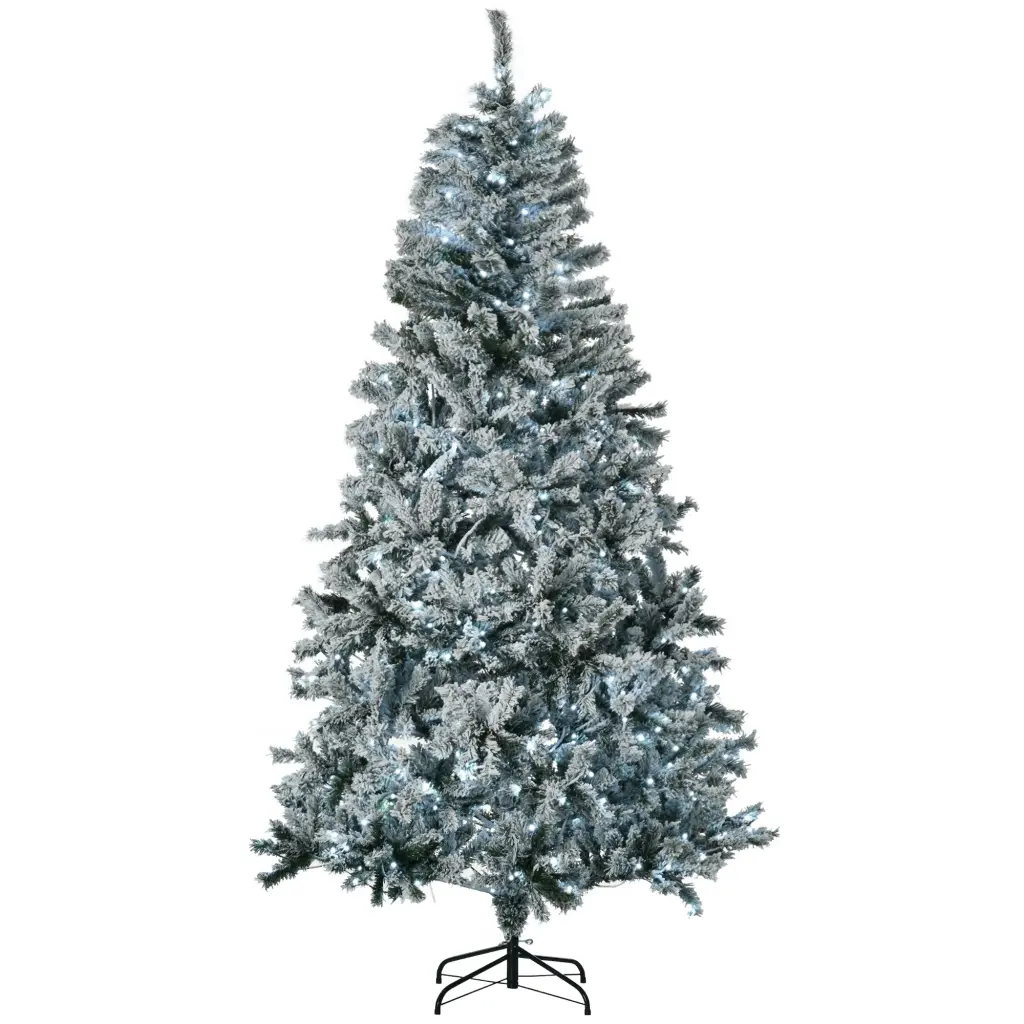 Homcom 7.5 Foot Flocked Artificial Christmas Tree Cold White LED Lights aosom business