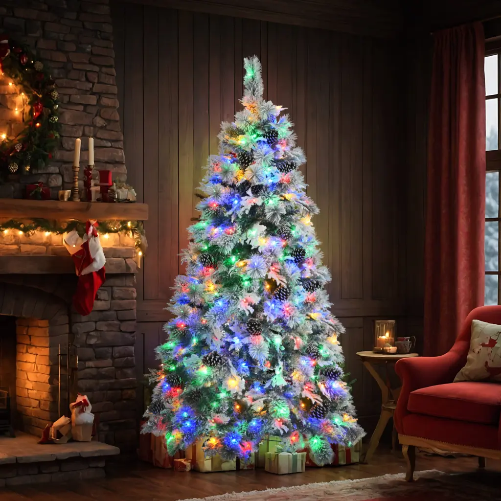 6Ft Pre Lit Spruce Snow Flocked Christmas Tree Pine Cones Artificial Holiday Decor go