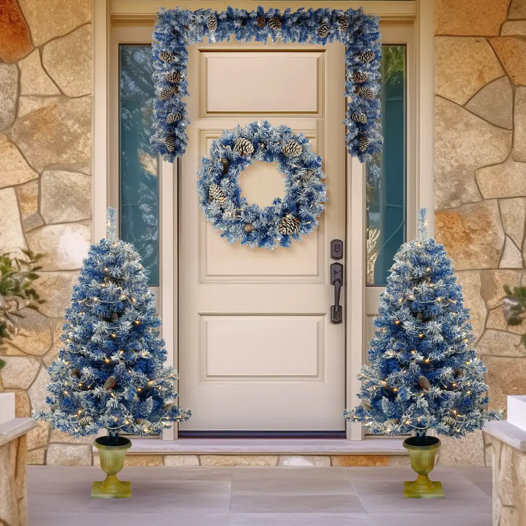 Pre Lit Xmas Tree Artificial Christmas 4 Piece Set Garland Wreath and Decorations rnb