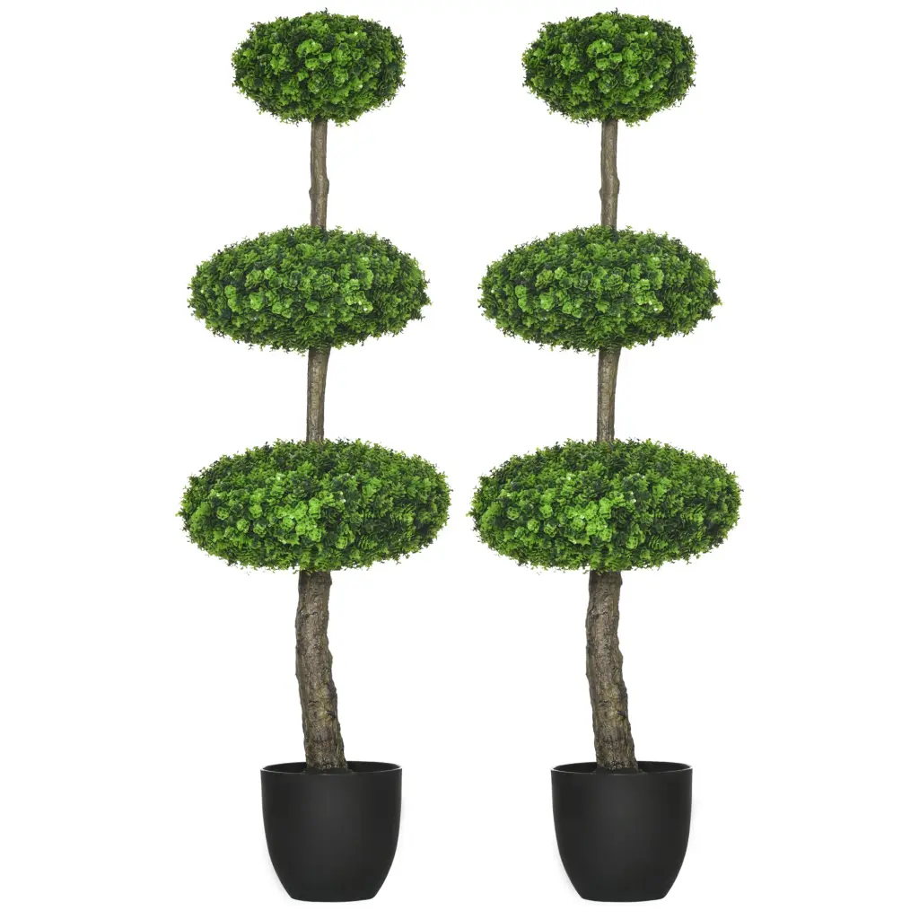 Homcom Set 2 Artificial Boxwood Topiary Trees Pots 43.25'' aosom business