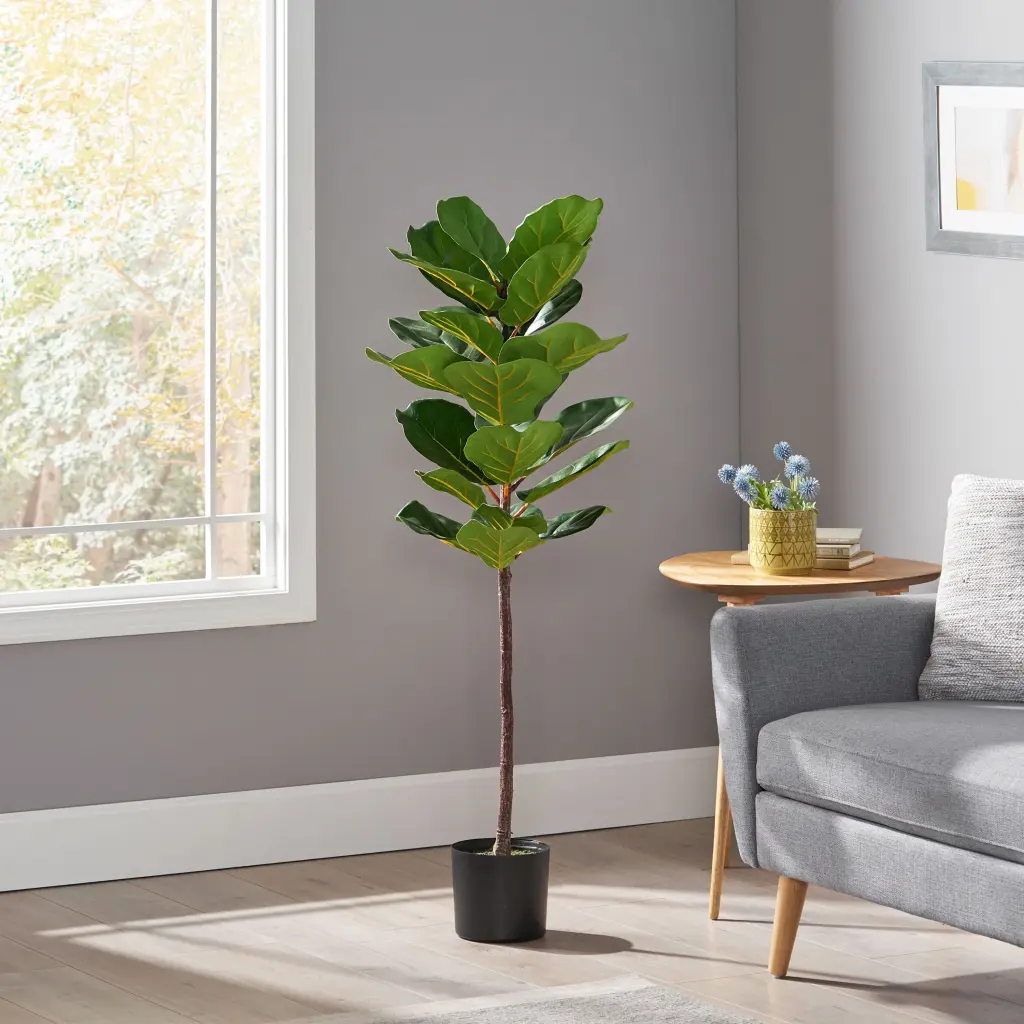 120cm Artificial Fiddle Leaf Fig Tree Green Iron Plastic Plant nh-bc furniturings
