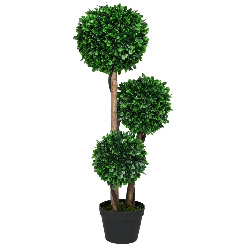 Homcom 3Ft 35.5 Inch Artificial 3 Ball Boxwood Topiary Tree Pot Indoor aosom business