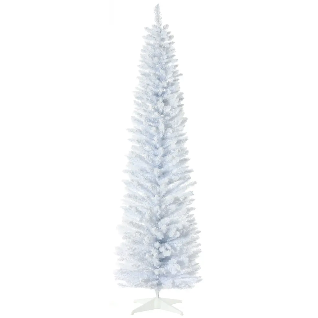 Homcom 7ft Snow Flocked Artificial Pencil Christmas Tree Slim Xmas Tree Holidays aosom business