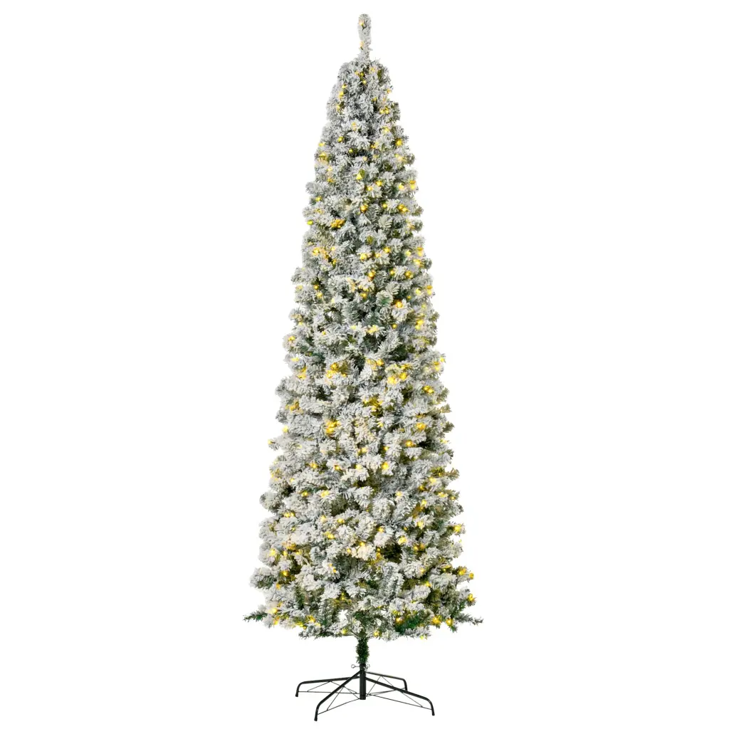 Homcom 9Ft Pre Lit Snow Flocked Slim Douglas Fir Artificial Christmas aosom business