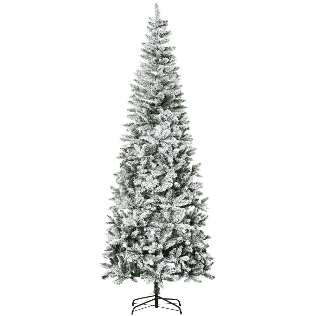Homcom 9Ft Unlit Snow Flocked Slim Pine Artificial Christmas Tree aosom business