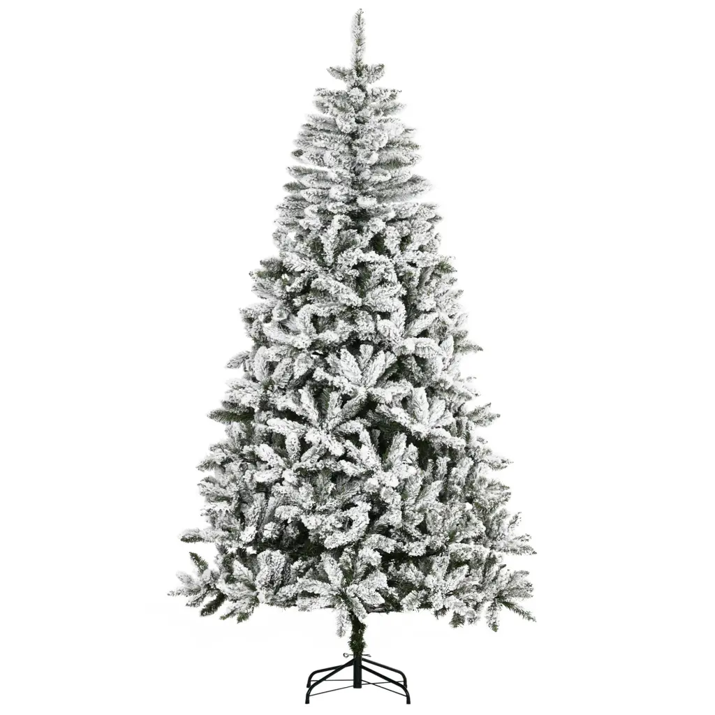 Homcom 7.5 Foot Tall Unlit Snow Flocked Pine Artificial Christmas Tree Holiday Decor aosom business