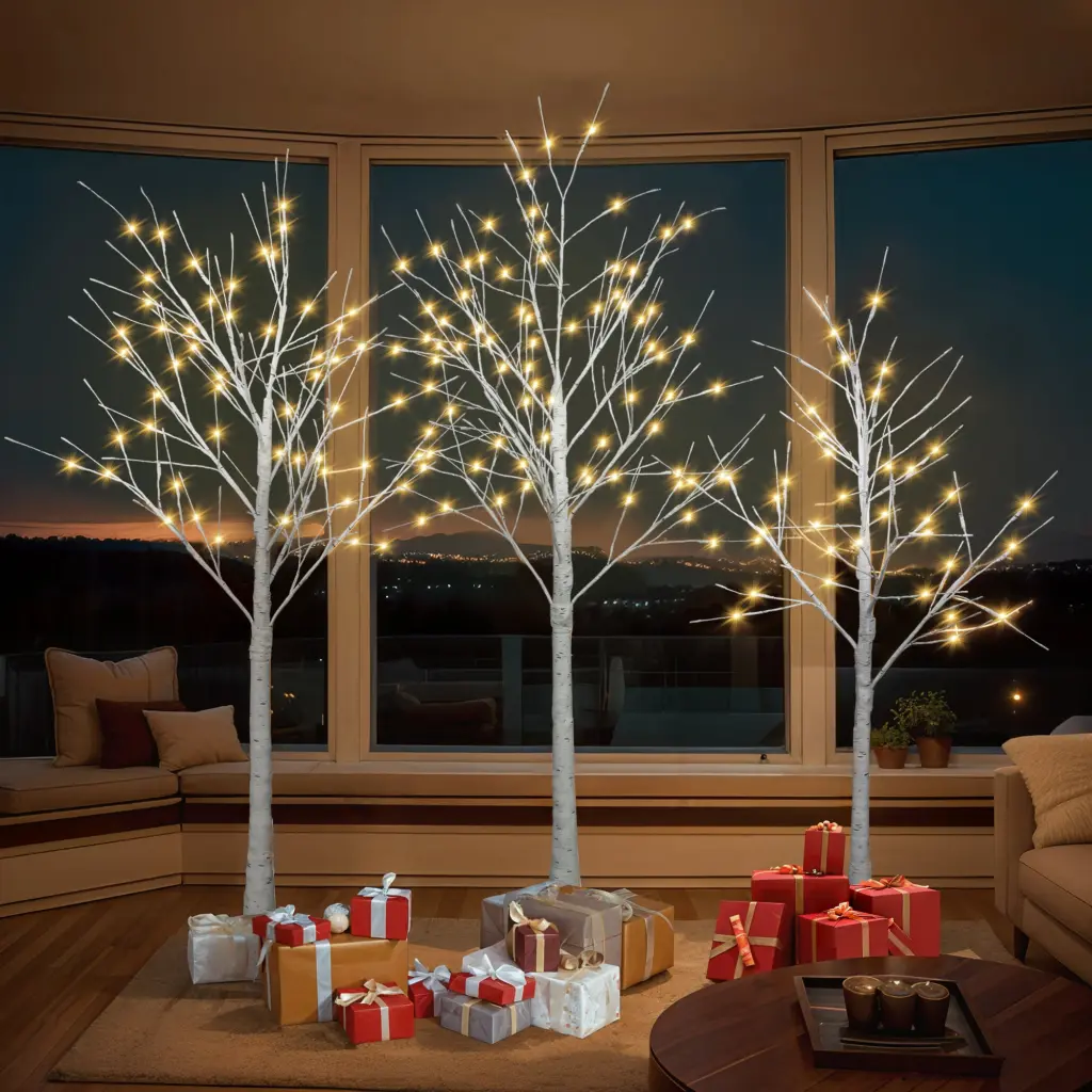 Set Lighted Birch Trees 4Ft 5Ft 6Ft LED Artificial Trees mrs