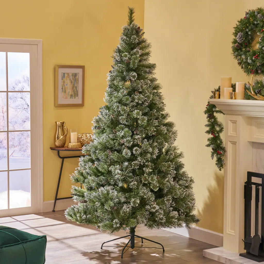 7' Brilste Mixed Hinged Tree Snow And Glitter And 78 Frosted Pine Christmas Tree nh-bc furniturings