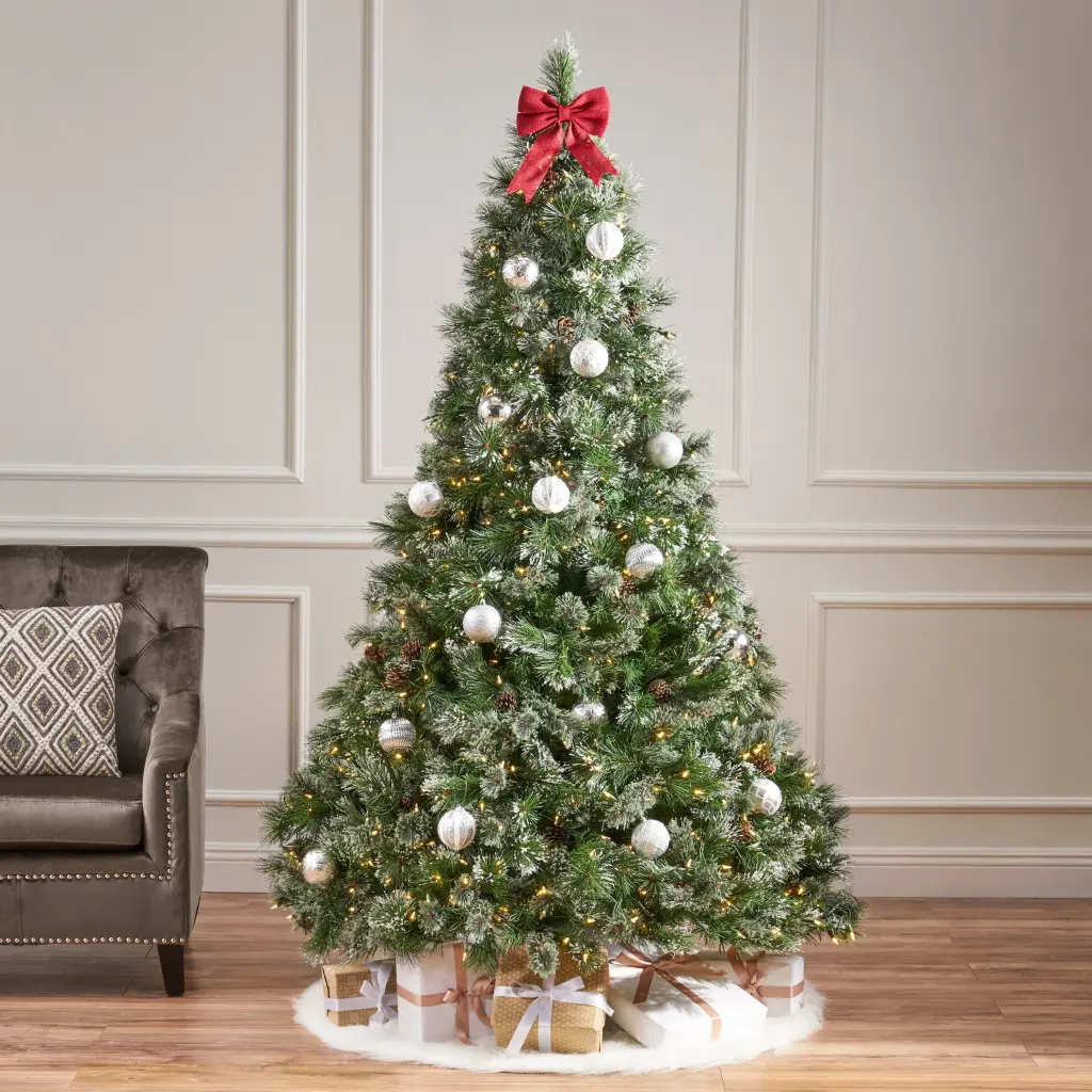 7 Foot Cashmere and Snow Bristle Mixed Christmas Tree 75 Pine Cones and 900 LED Lights nh-bc furniturings
