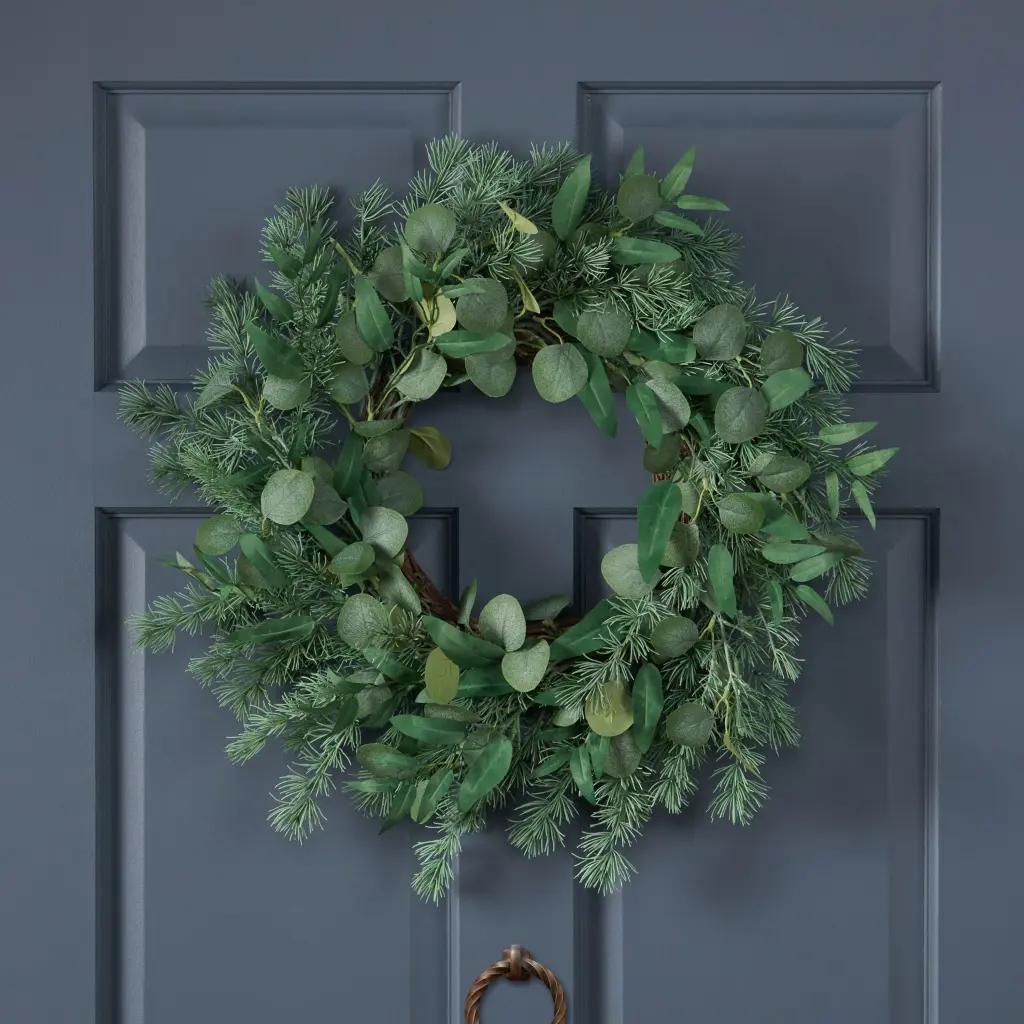 24.5 Leaves Wreath Green Polyester Decorative Wall Hanging nh-bc furniturings