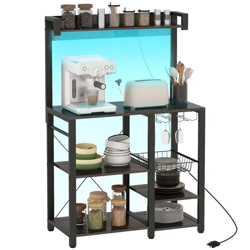 Homcom Baker's Rack Power Outlet and LED Lights Kitchen Storage aosom business
