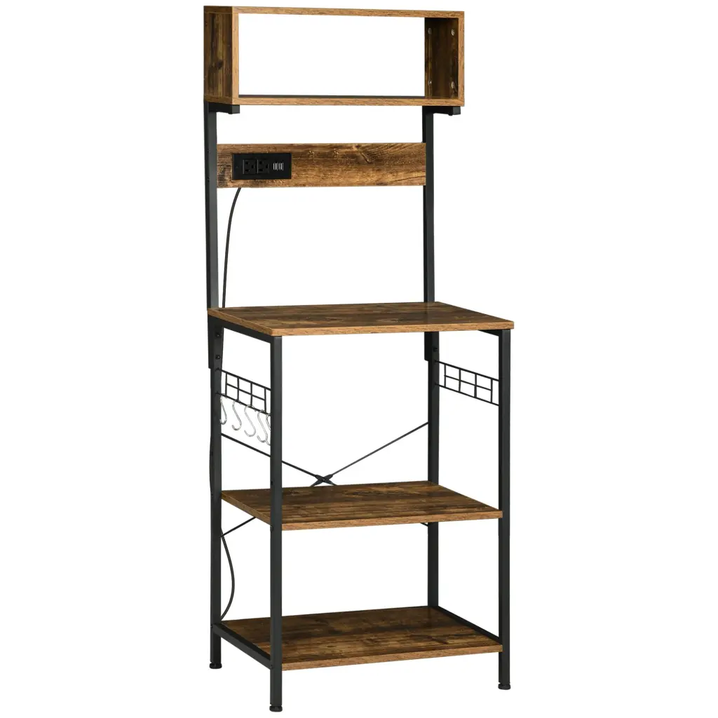 Homcom Kitchen Bakers Rack Power Outlet Usb Charger Microwave Stand Storage Shelf aosom business