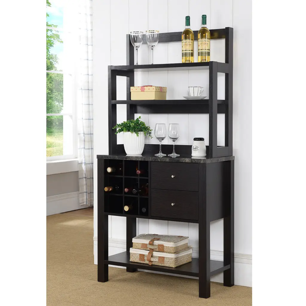 Marble Wood Bakers Cabinet Three Presentation Shelves Wine Compartment id international- inc.