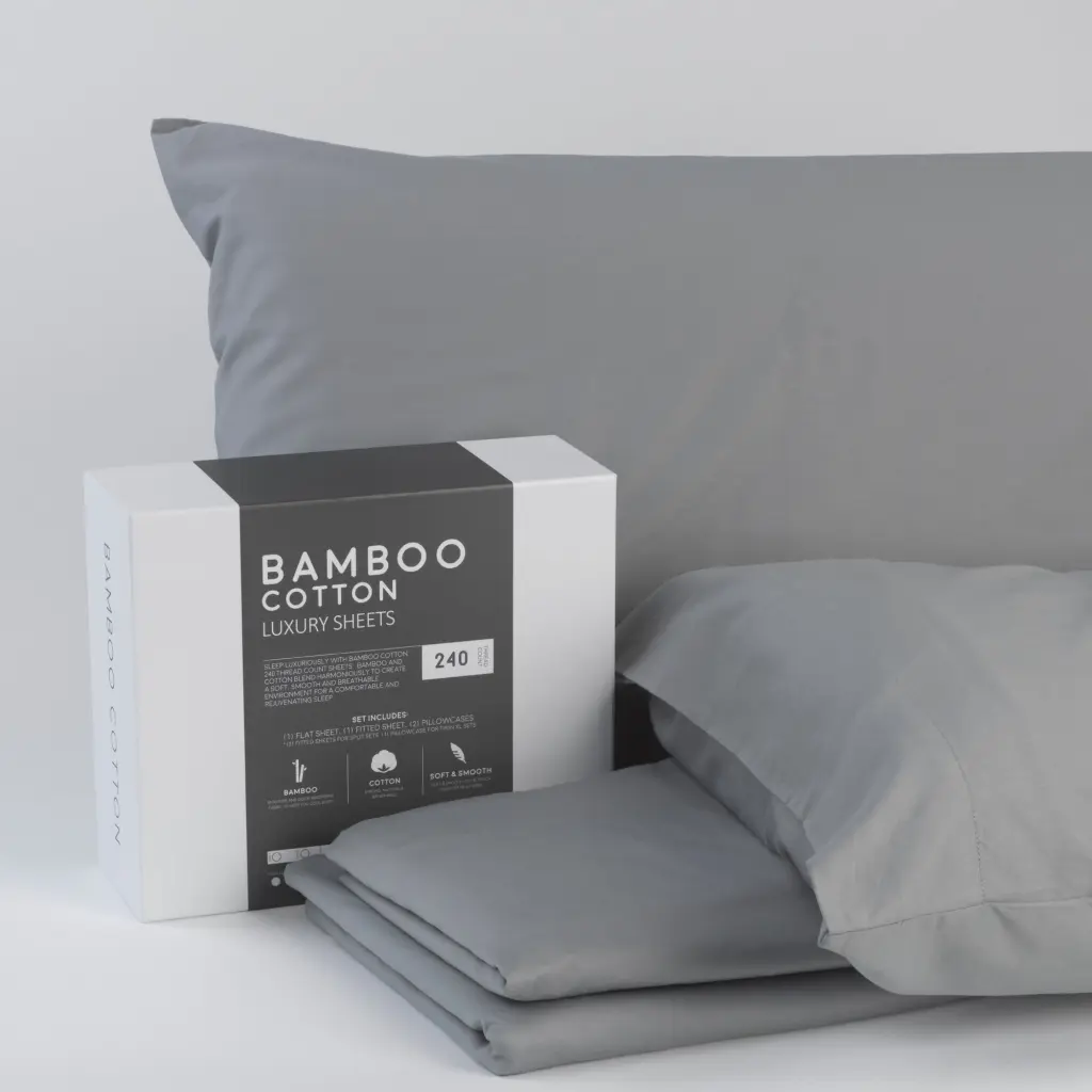 Bamboo Cotton Sheets Soft and Smooth Viscose Grey King Size Bedding motiontrend