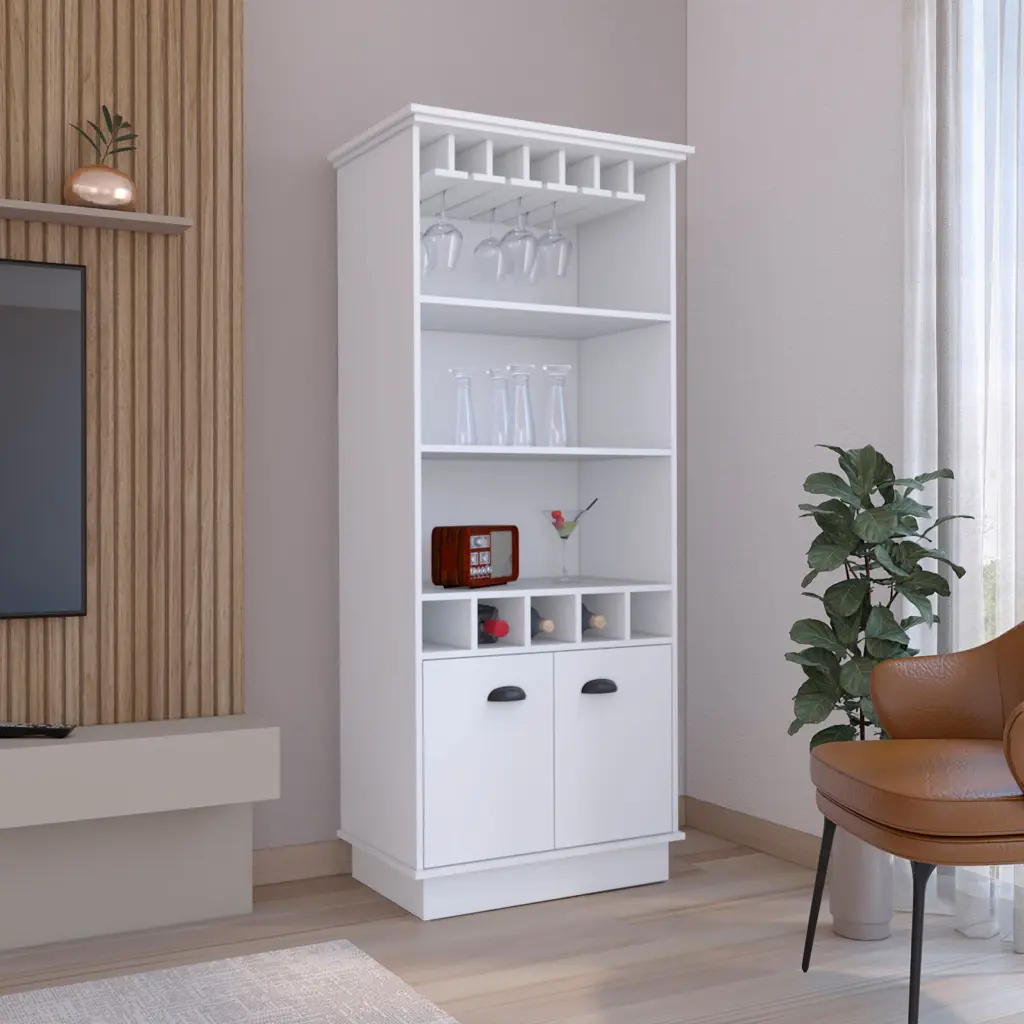 70 Inch Bar Cabinet Wine Rack Upper Glass Cabinet Three Open Storage Shelves depot e-shop