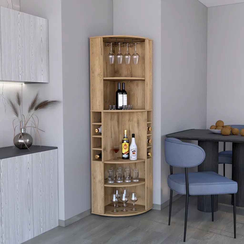 71 Inch Corner Bar Cabinet Five Shelves and Eight Bottle Cubbies depot e-shop
