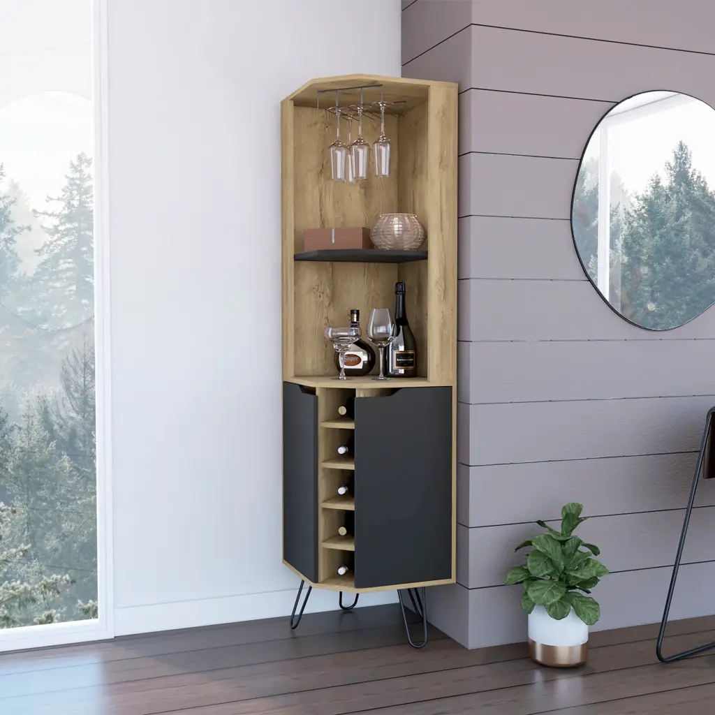 Branford 2 Shelf 6 Bottle Bar Cabinet Macadamia And Black Wengue Beige furniture max
