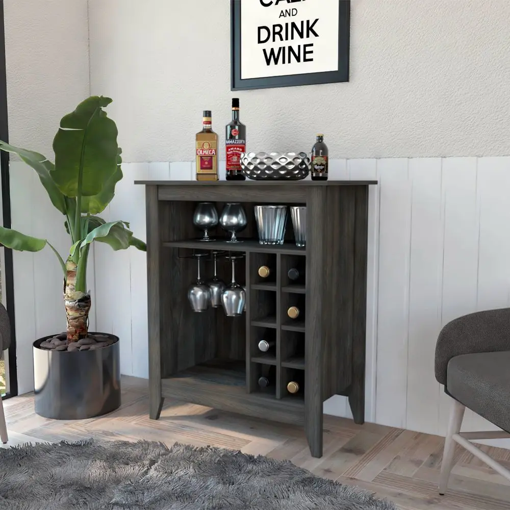 Canaan 6 Bottle 1 Drawer 1 Shelf Bar Cabinet Carbon Espresso Brown furniture max