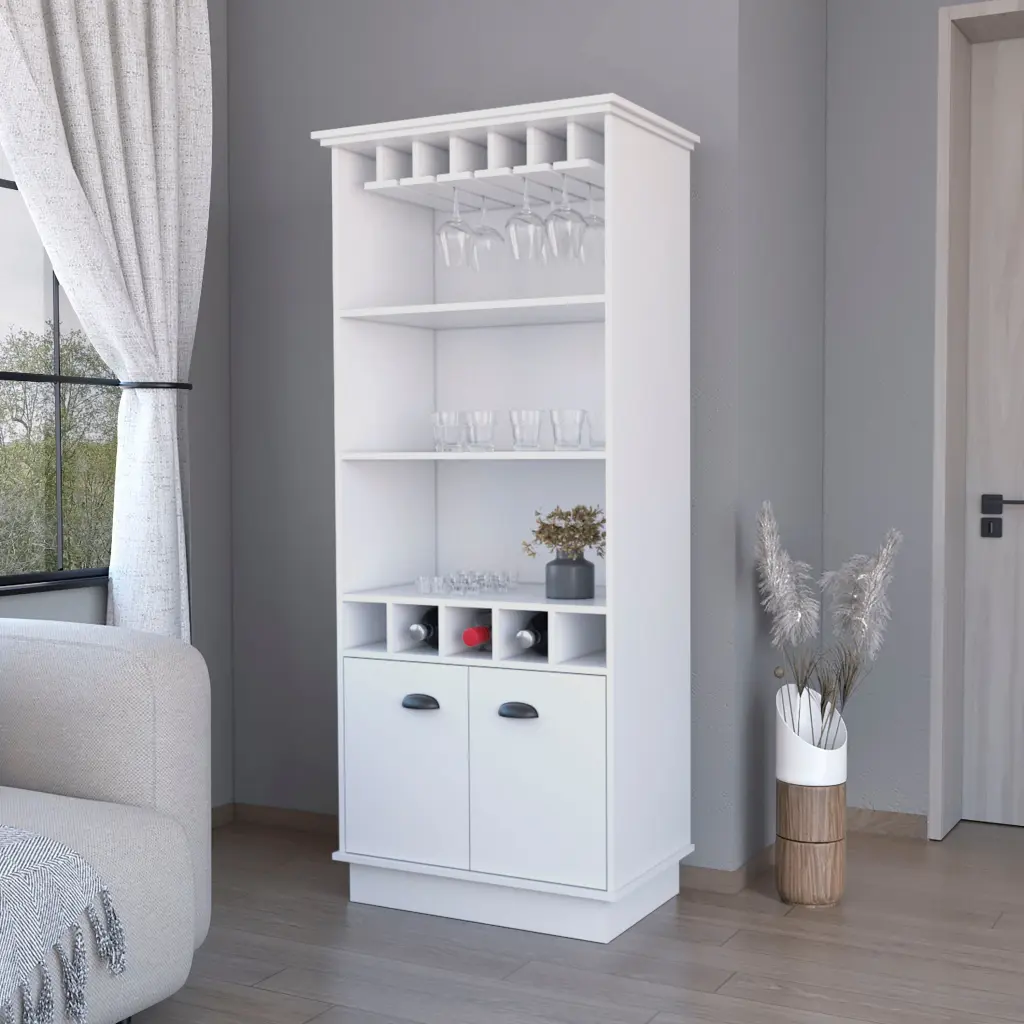 Claire White Glassware Rack Bar Cabinet Freestanding 3-4 Shelves furniture max
