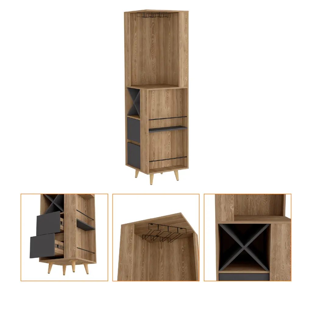 Pine And Matt Grey 2 Shelf 2 Drawer 4 Bottle Bar Cabinet Beige Particle furniture max