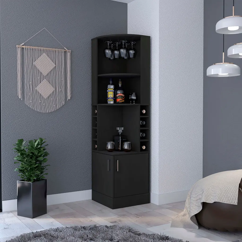 Wenzel 8 Bottle 2 Shelf Bar Cabinet Black Wengue 5 Or More Shelves furniture max