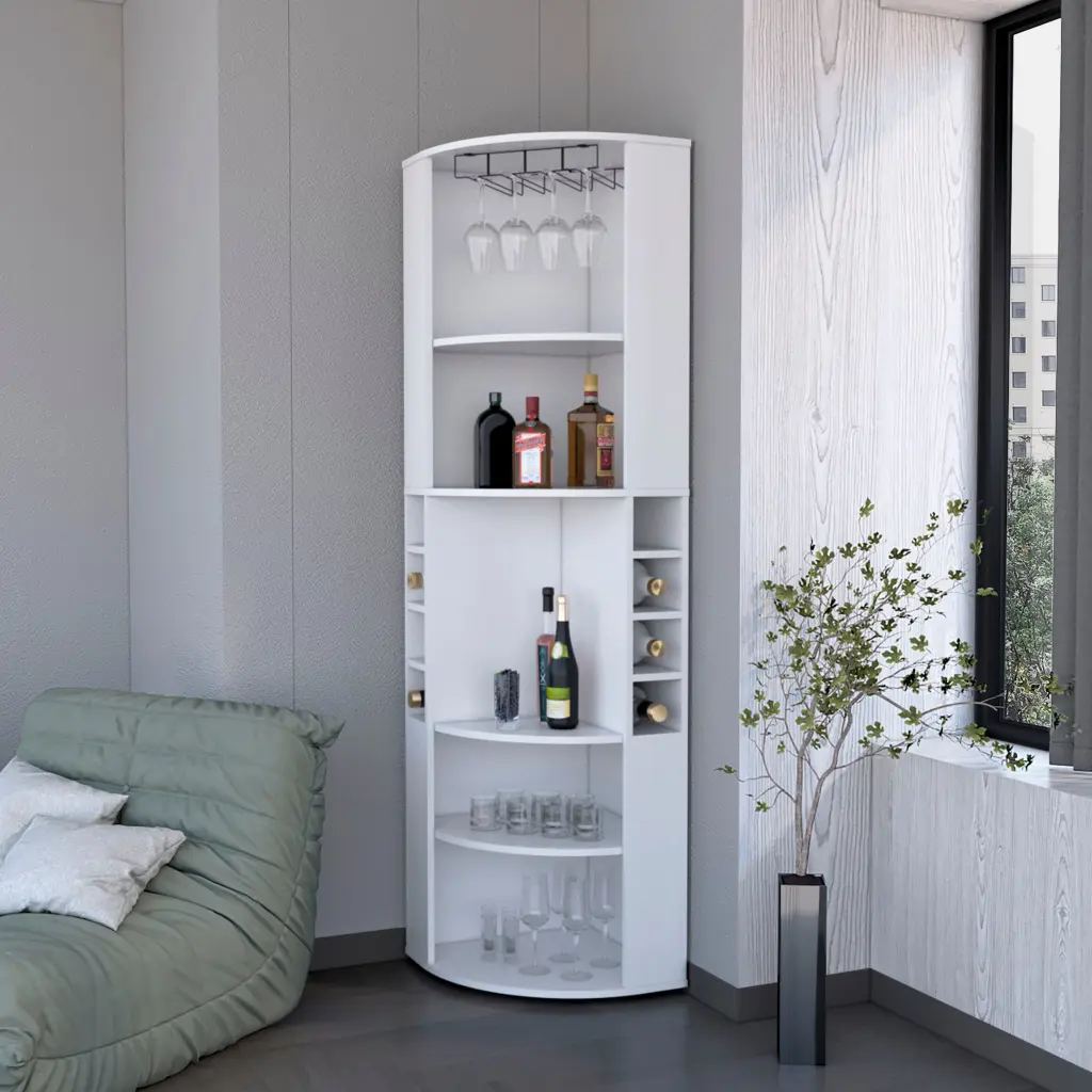 White 5 Large Shelves Corner Bar Cabinet Vertical Storage Unit furniture max