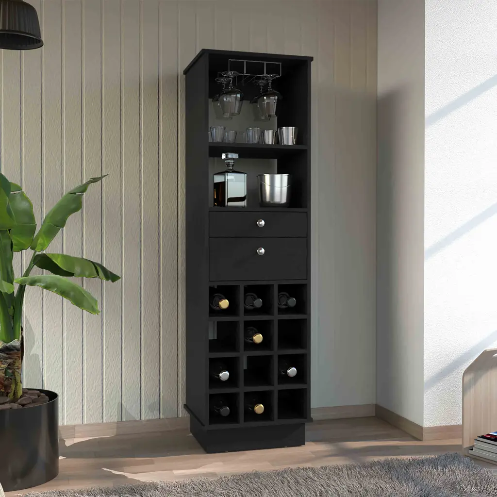 Timeless Bar Cabinet Two Drawers Twelve Constructed Wine Rack Black rta mubles colombia