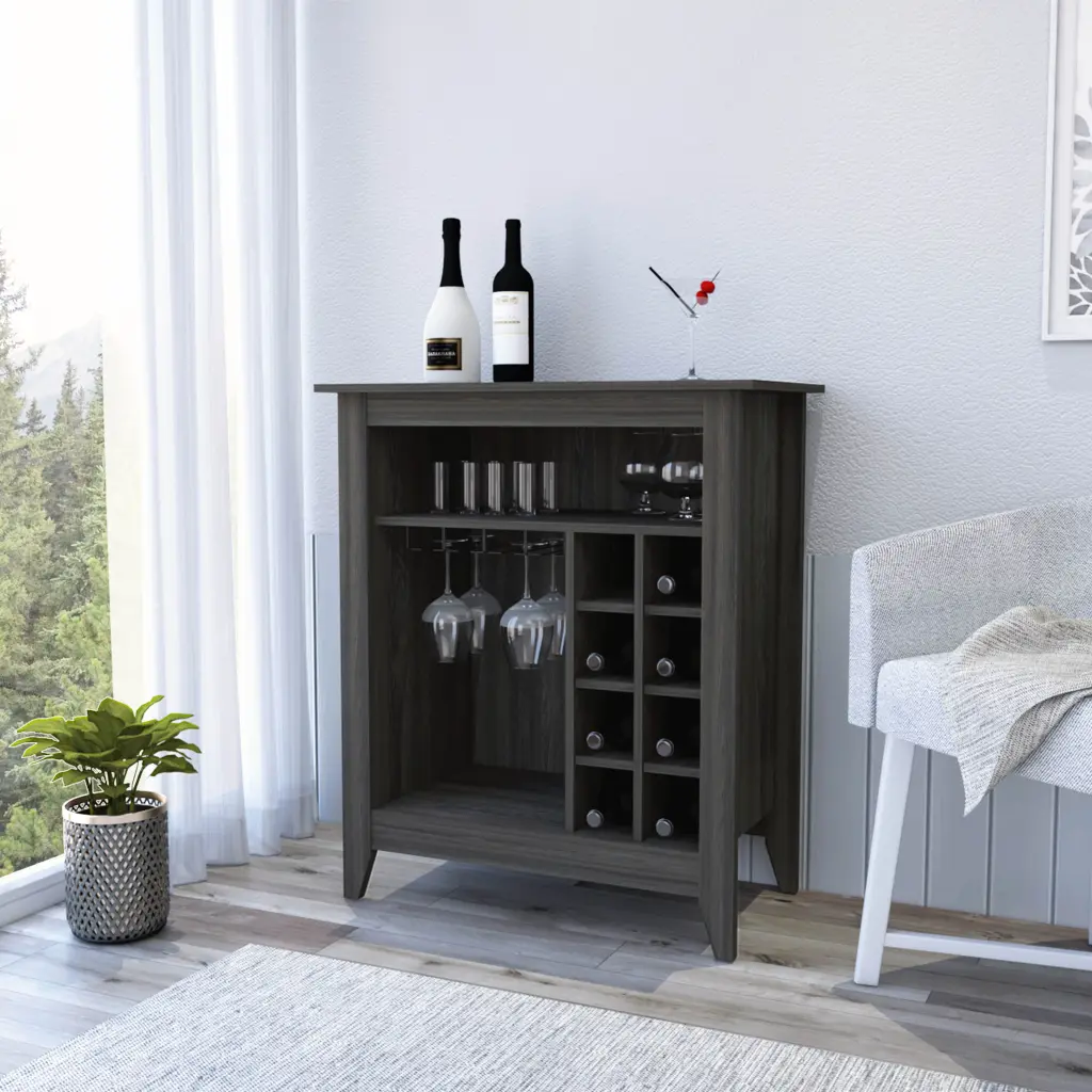Bar Cabinet Castle One Open Shelf Six Wine Cubbies Carbon Espresso Finish treevol furniture